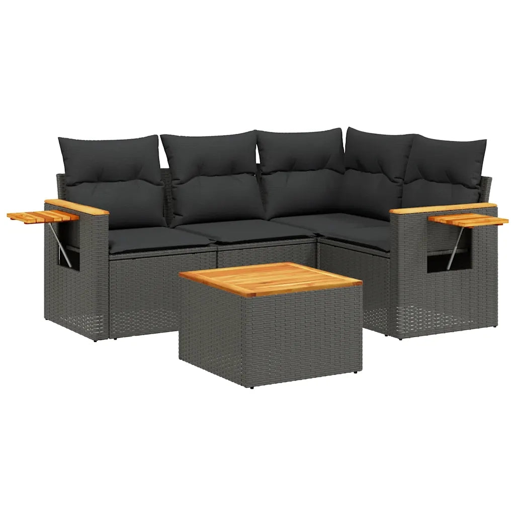 Set Divani da Giardino 5 pz | Set Salotto da Giardino con Cuscini in Polyrattan Nero