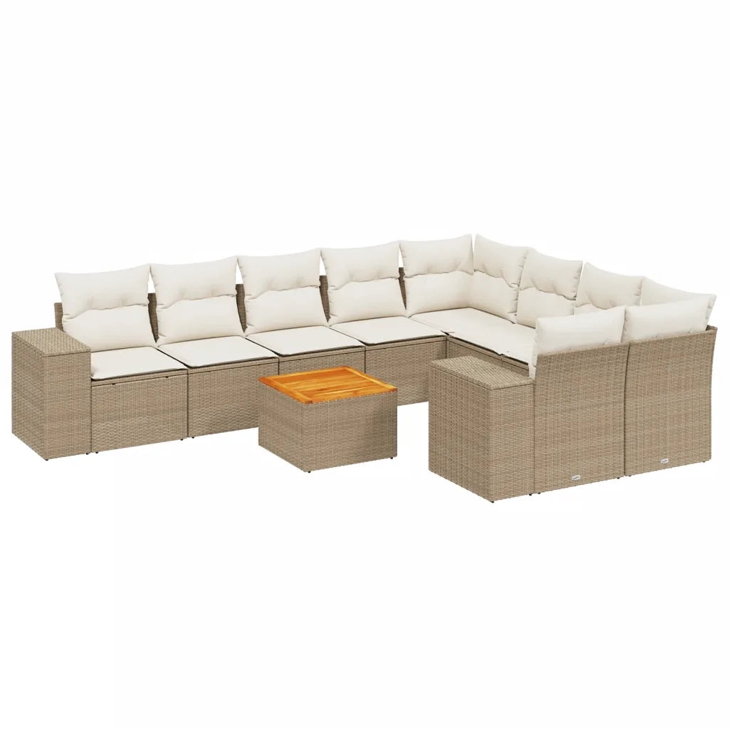 Set Divano da Giardino 10 pz con Cuscini Beige in Polyrattan