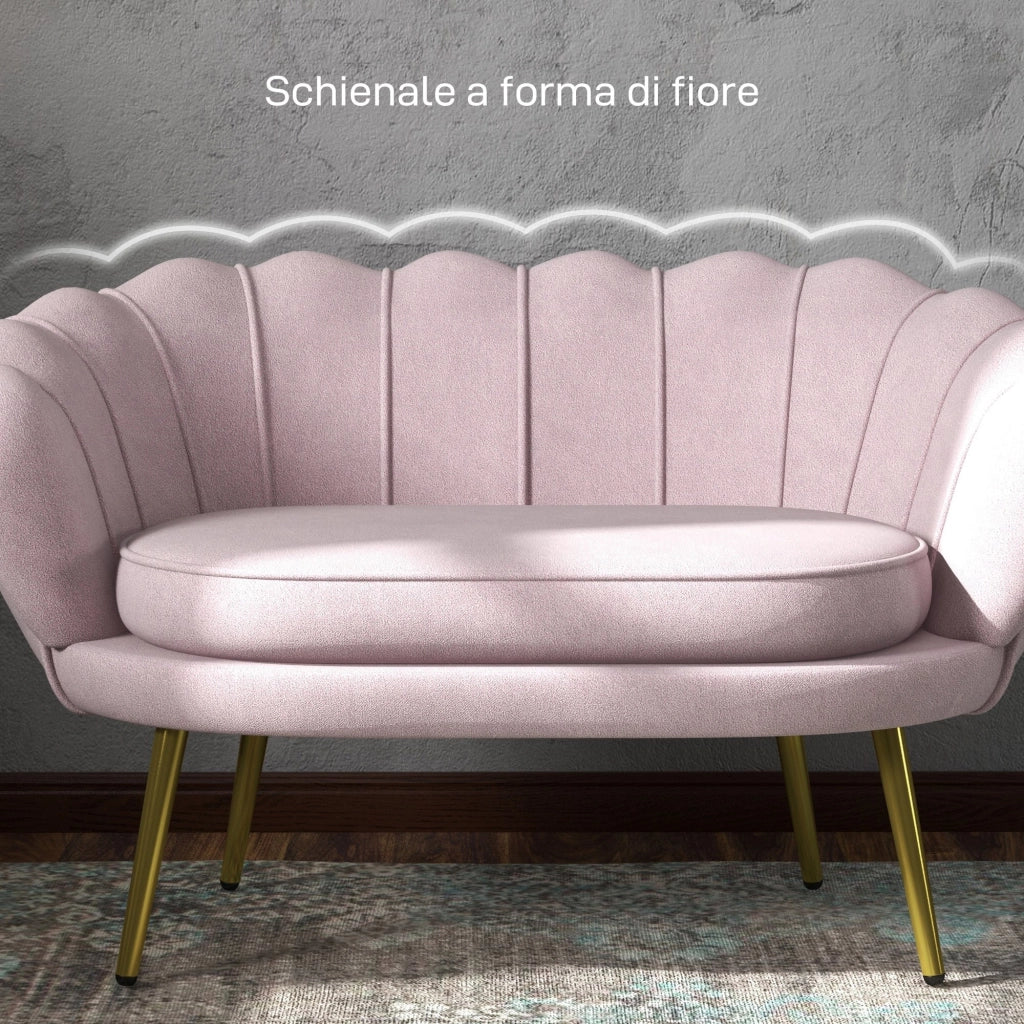 Divano 2 Posti 130x77x77 cm in Velluto Rosa