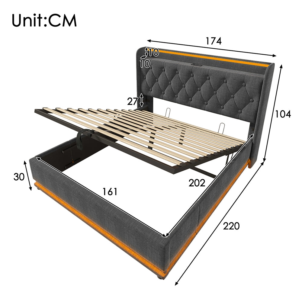 Letto a cassone per adulti - Xylo - 160x200 cm - Grigio lino - USB-C, controllo app