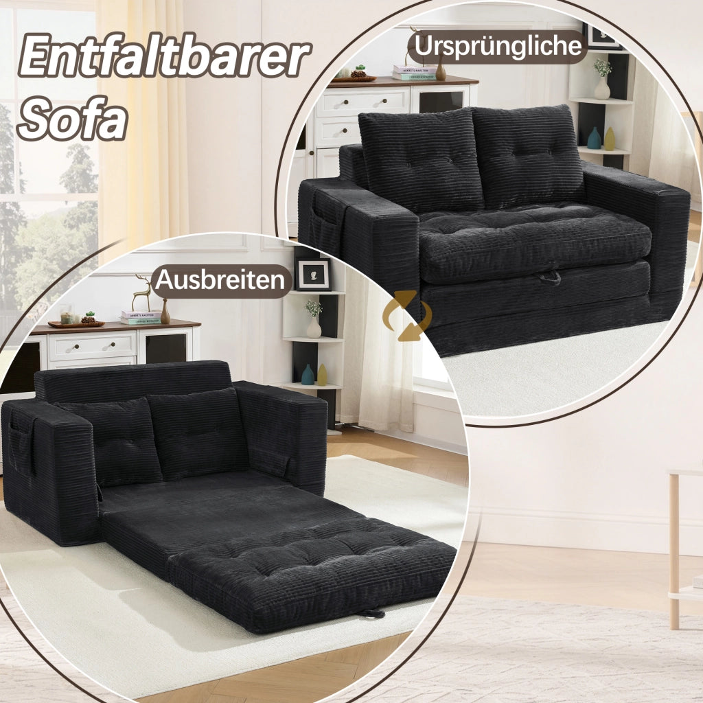 Divano 2 Posti con Braccioli Allargati e Tasche Laterali ¨C MINIMAL ¨C Nero