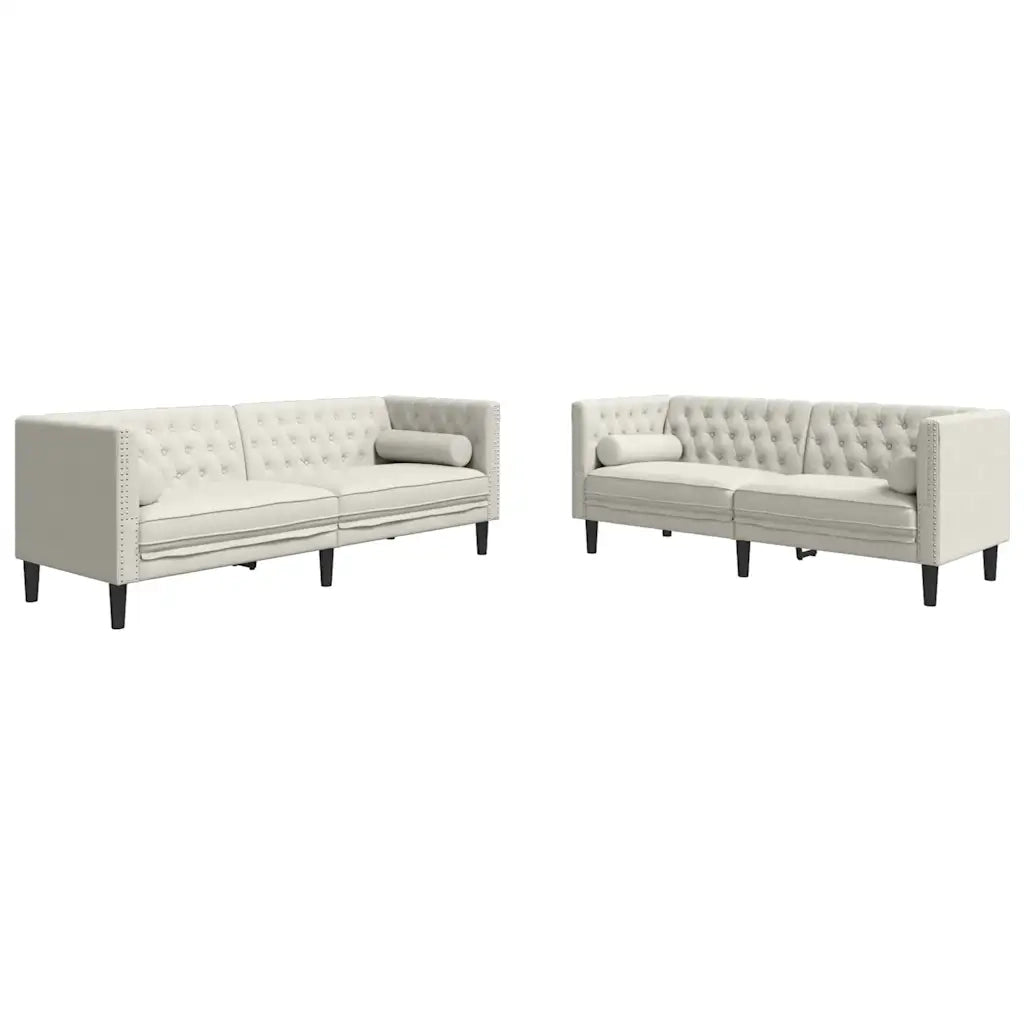 Set Divani Chesterfield 2pz con Cuscini Crema Velluto 3209298