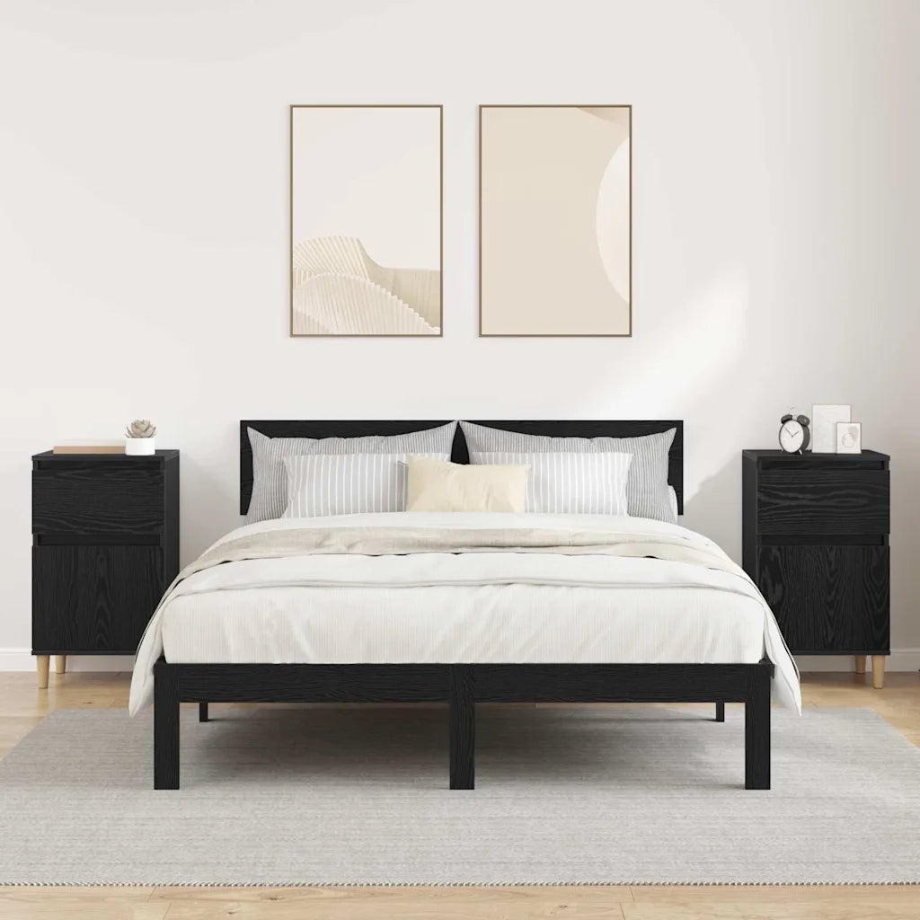 Set di 2 Comodini | Armadio da Notte | Mobiletto da notte con cassetto Rovere Nero 40 x 35 x 70 cm
