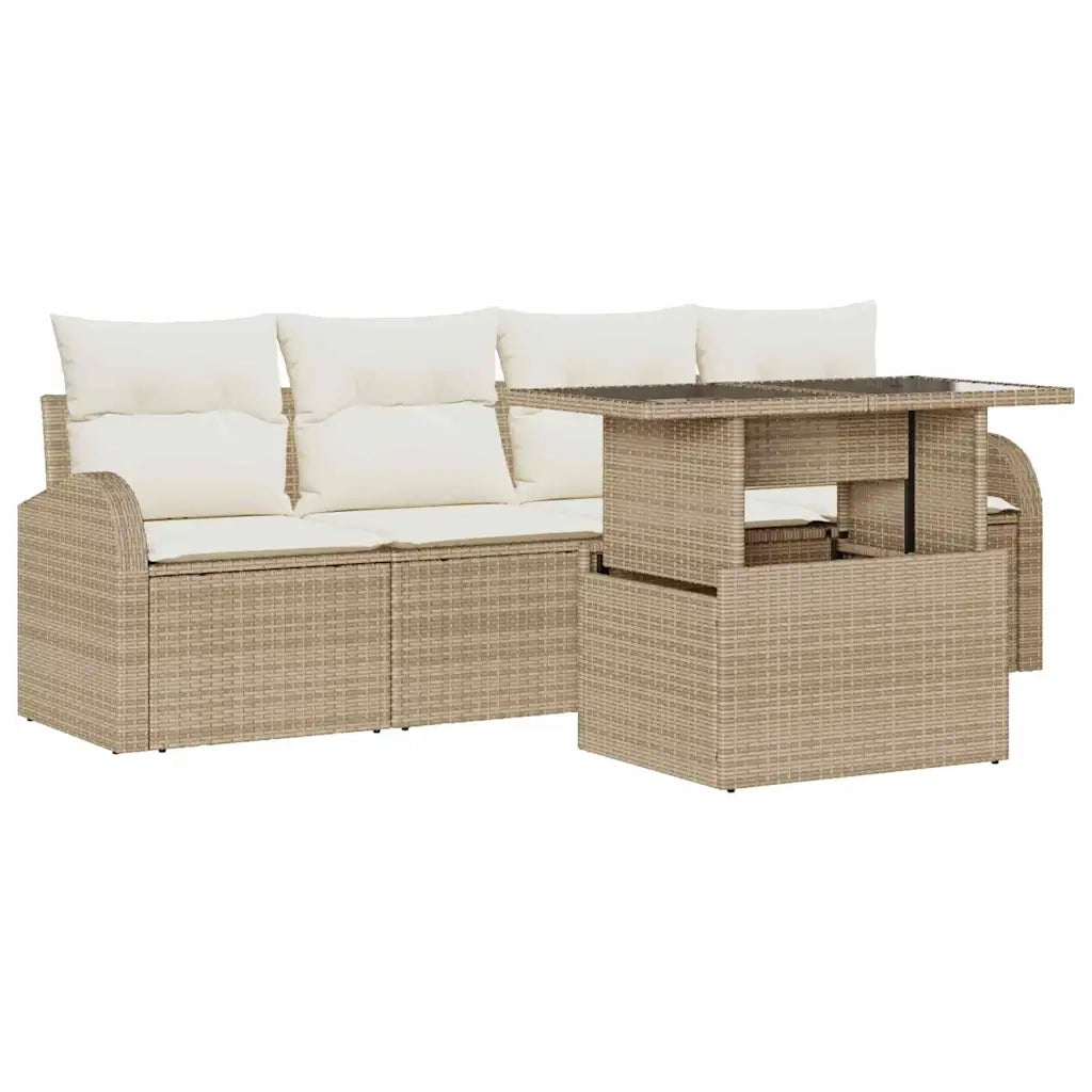 Set Divano da Giardino con cuscino 5 pcs Beige Poly Rattan 3348547