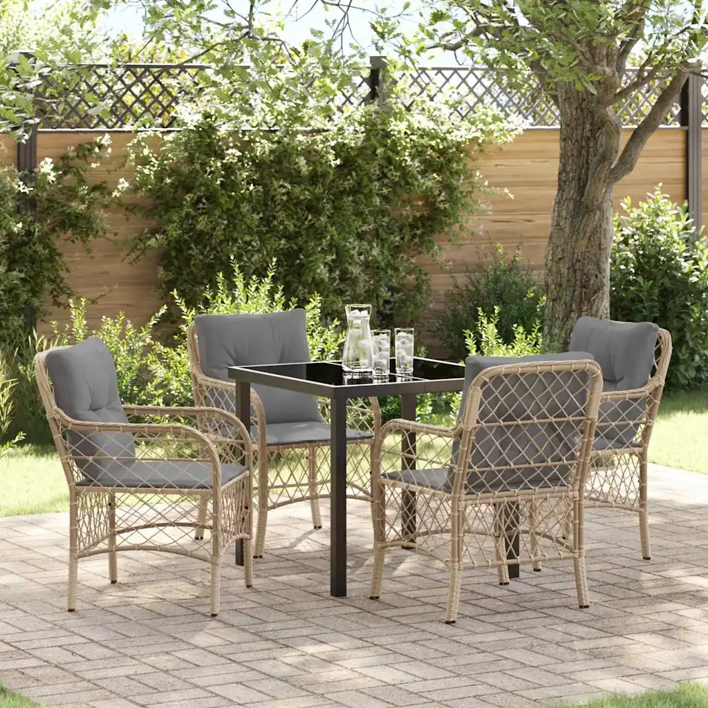 Set da Pranzo per Giardino con cuscino 5 pcs Beige polyrattan