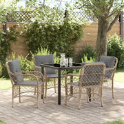 Set da Pranzo per Giardino con cuscino 5 pcs Beige polyrattan