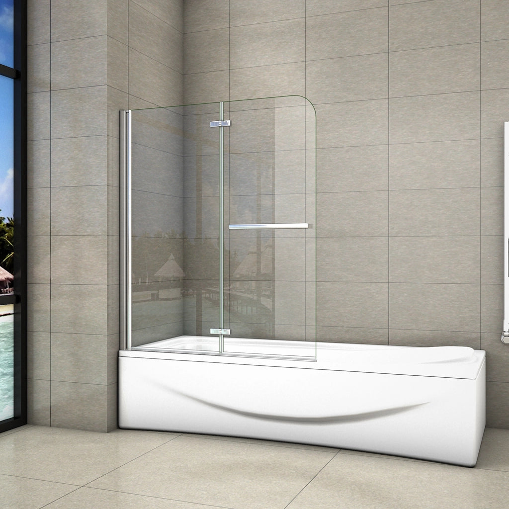 140 cm Sopravasca Parete Vasca da Bagno Due Ante Movibili con Maniglia Portasciugamani Vetro 6 mm Temperato Anticalcare 110 cm