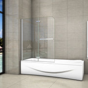 140 cm Sopravasca Parete Vasca da Bagno Due Ante Movibili con Maniglia Portasciugamani Vetro 6 mm Temperato Anticalcare 110 cm