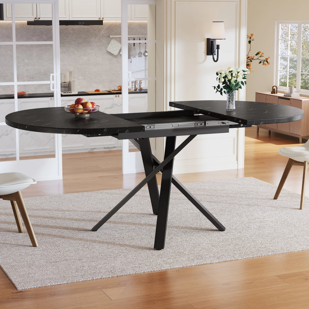 TAVOLO rotondo allungabile 100-140 cm in MDF e metallo nero