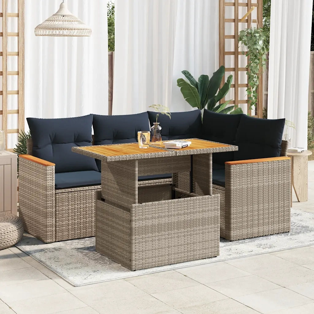 Set Divano da Giardino 5 pz con Cuscini Grigio in Polyrattan 3327484