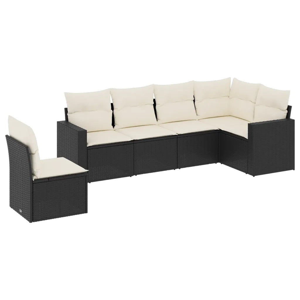 Set Divano da Giardino 6 pz con Cuscini Nero in Polyrattan 3219016