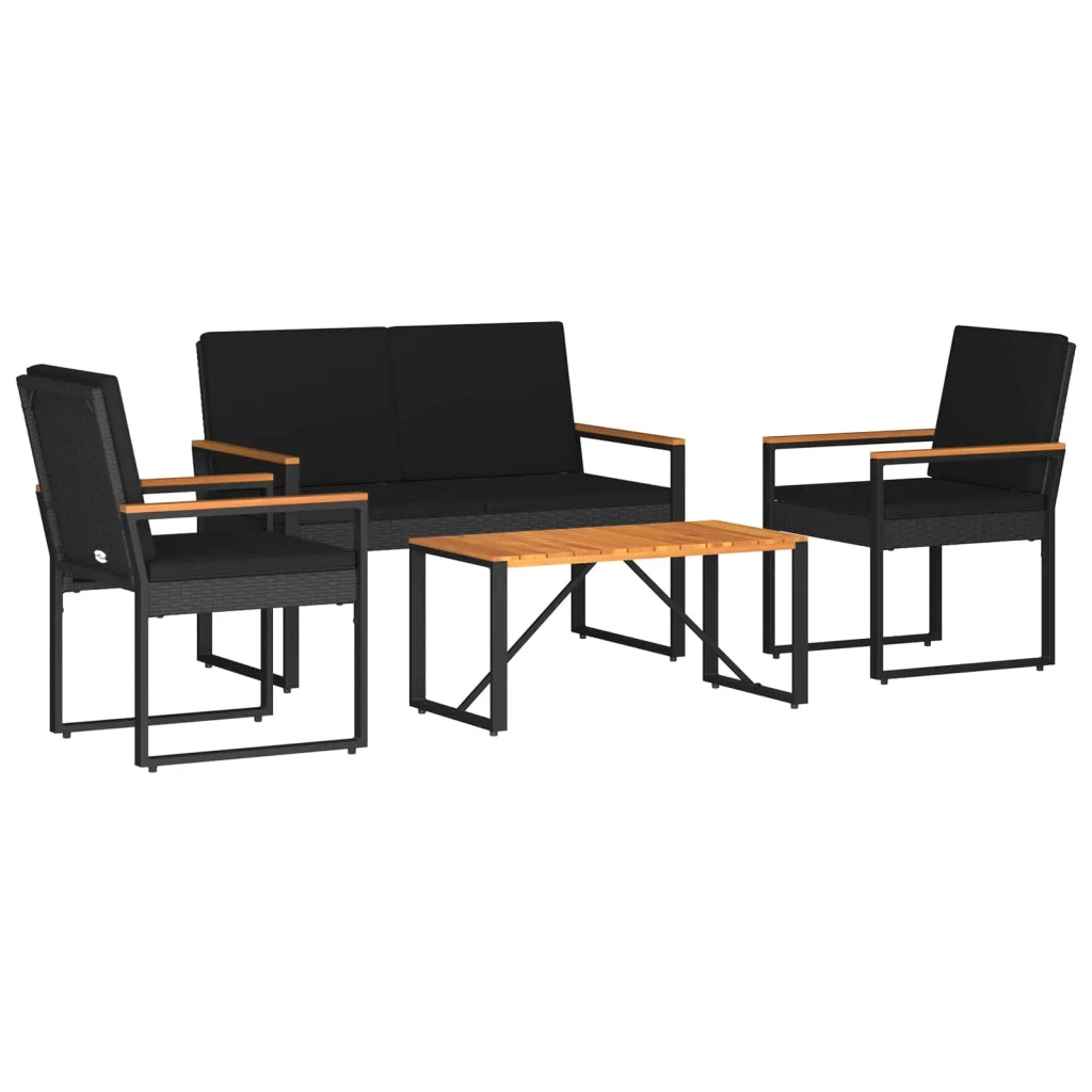 Set di Mobili da Esterno con cuscino 4 pcs Nero polyrattan 42025324