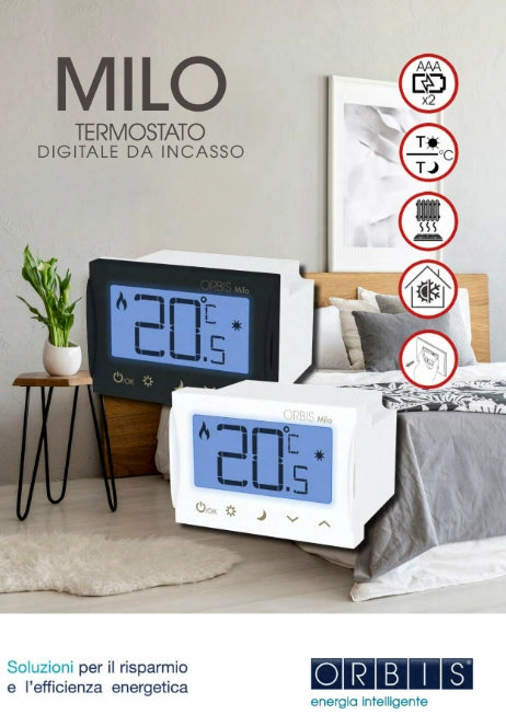 TERMOSTATO DIGITALE da INCASSO MILO BIANCO intercambiabile NERO Orbis