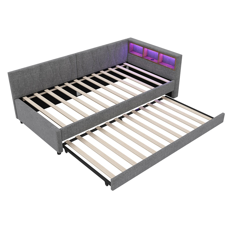 Daybed - Xylo - 90x200 cm LED USB contenitore grigio