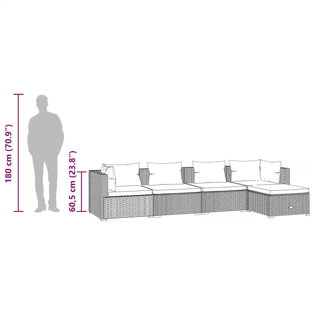 Set Divani da Giardino 5 pz con Cuscini in Polyrattan Marrone 3101660