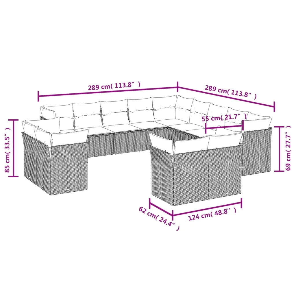 Set Divano da Giardino 13 pz con Cuscini Beige in Polyrattan 3218549