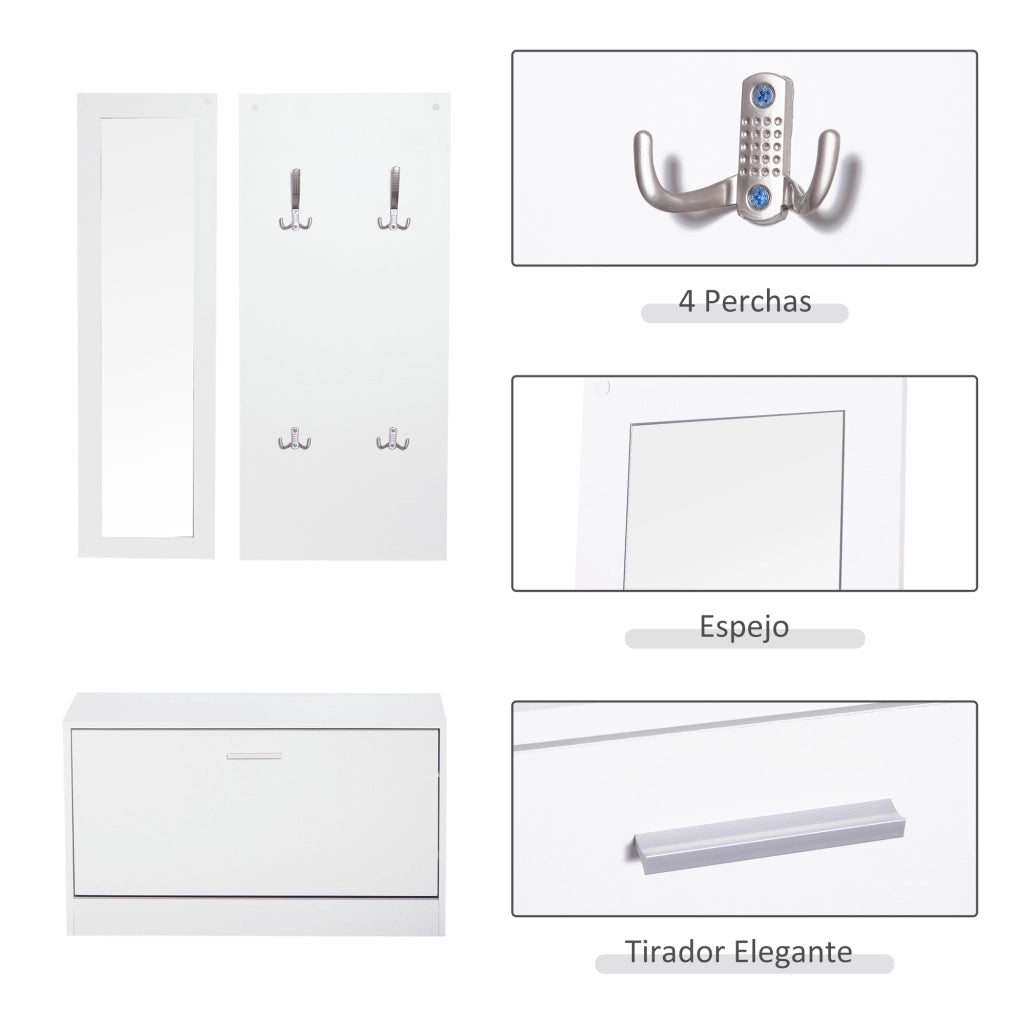 Set Ingresso 3 Pezzi Scarpiera Specchio Appendiabiti ¨C Minimal ¨C Bianco 80x27x46,5cm