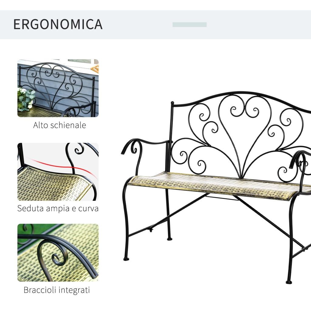 Panchina da Giardino in Ferro Stile Vintage 2 Posti Nero