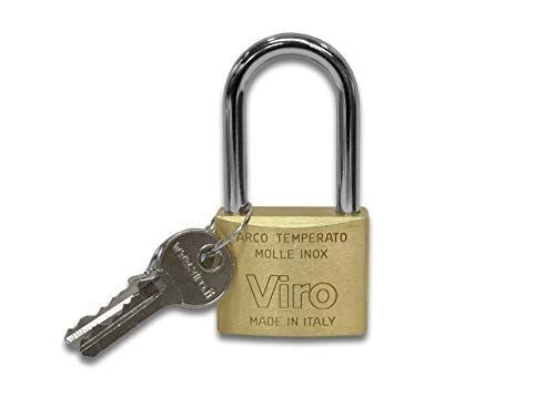 Viro 59227 Lucchetto Rettangolare in Ottone Massiccio Satinato con Arco Antitaglio in Acciaio Cementato 60x90 mm colore Satinato