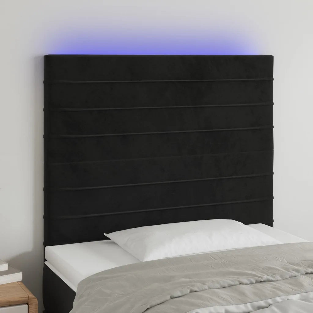 Testiera a LED-Testata con LED Nera 100x5x118/128 cm in Velluto 762811