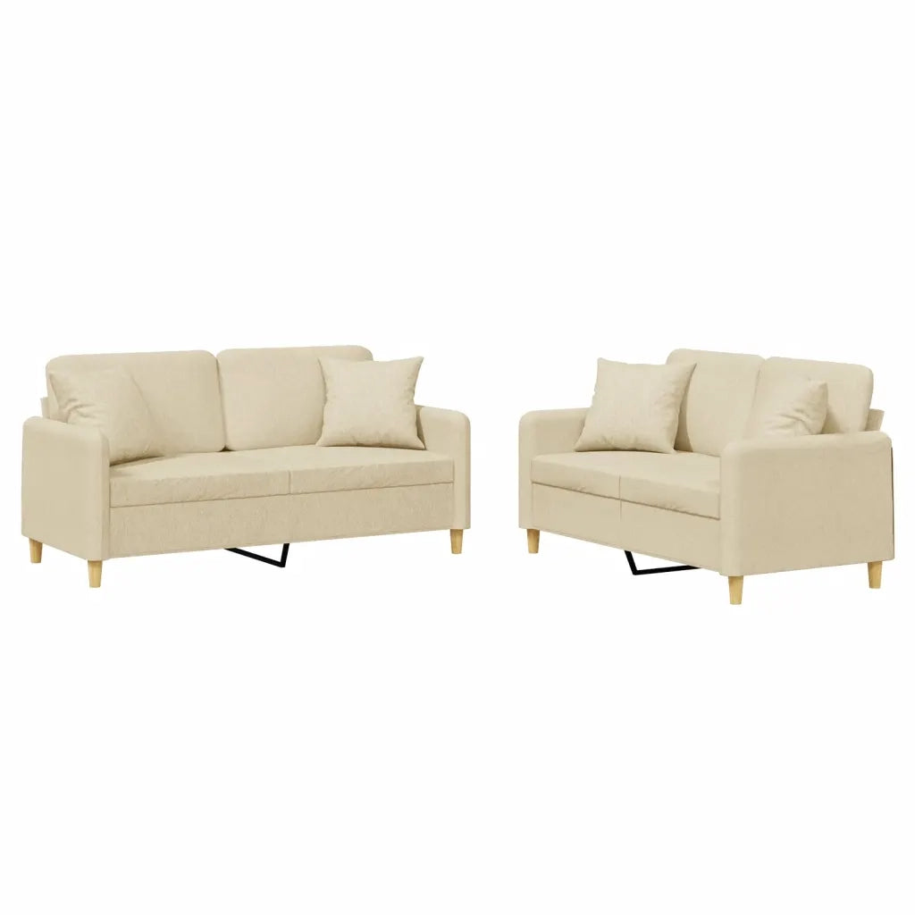 Set Divani 2 pz con Cuscini Crema in Tessuto