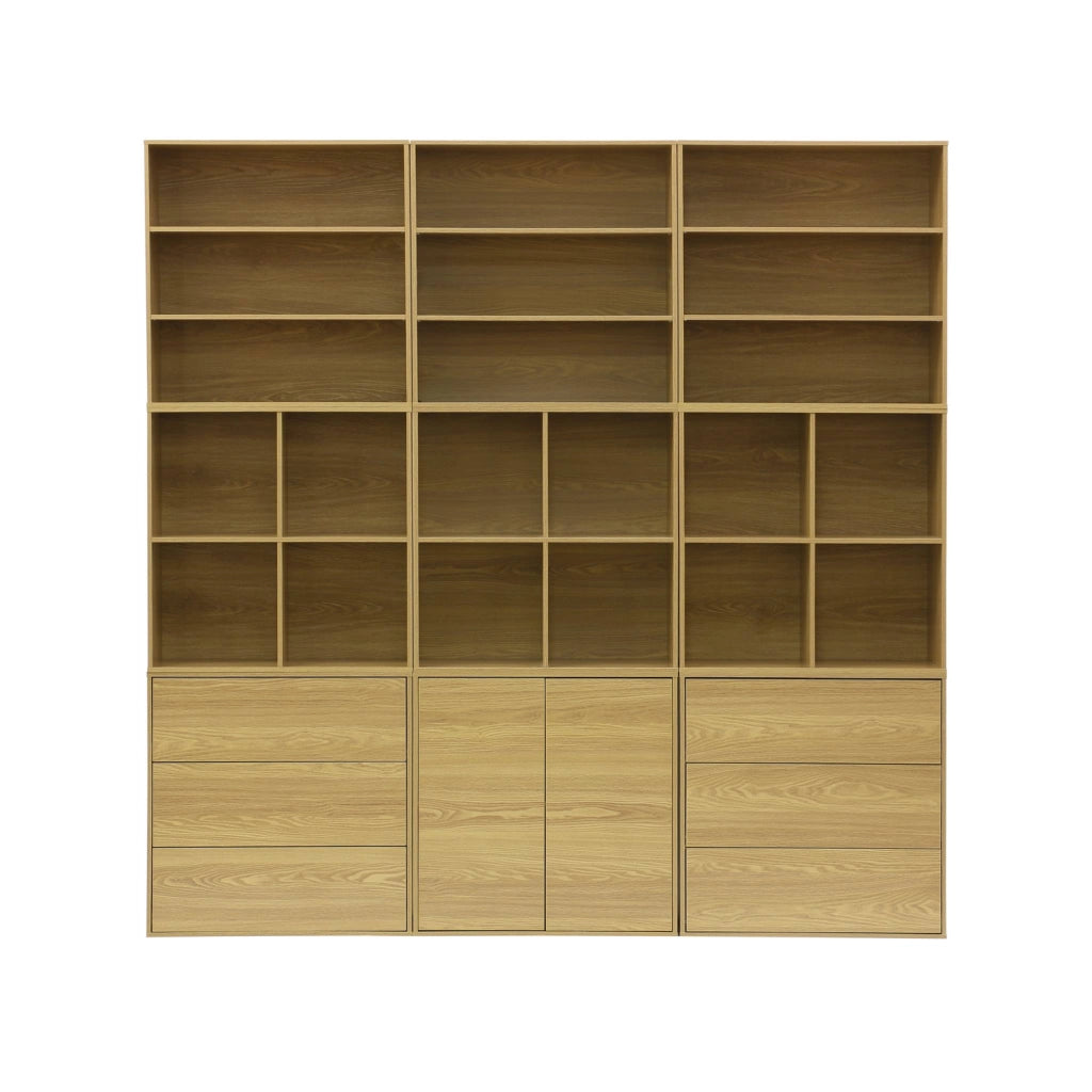 Libreria modulare decorativa in legno con 9 elementi, quercia