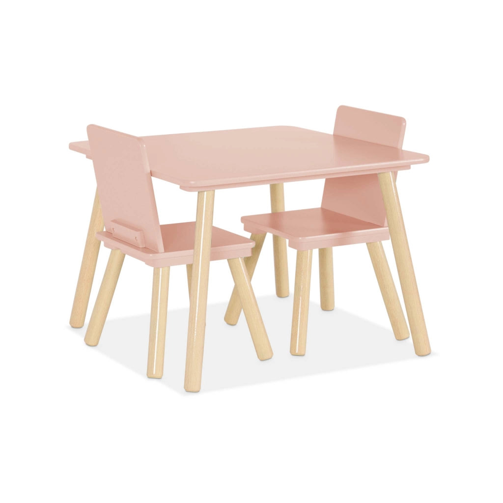 Tavolo quadrato per bambini con 2 sedie, rosa