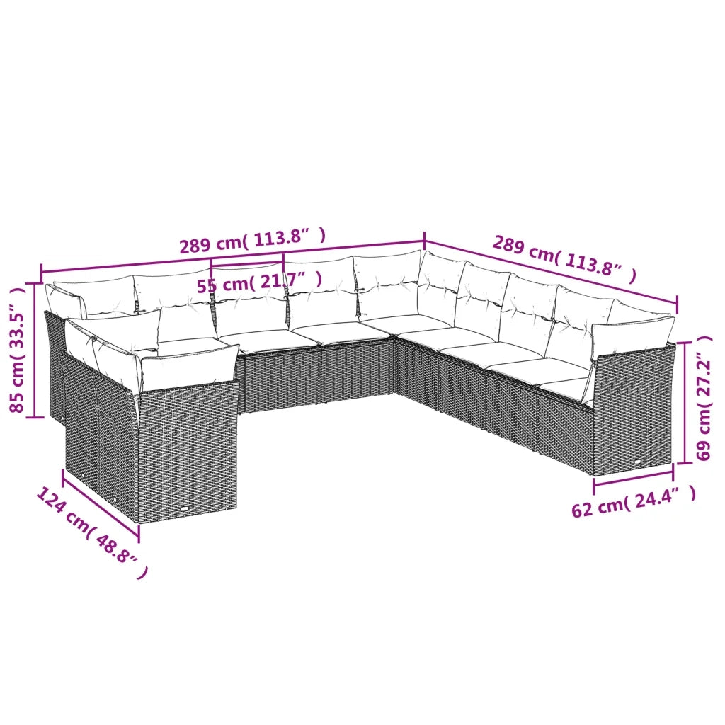 Set Divani da Giardino 11 pz con Cuscini in Polyrattan Grigio 3249721