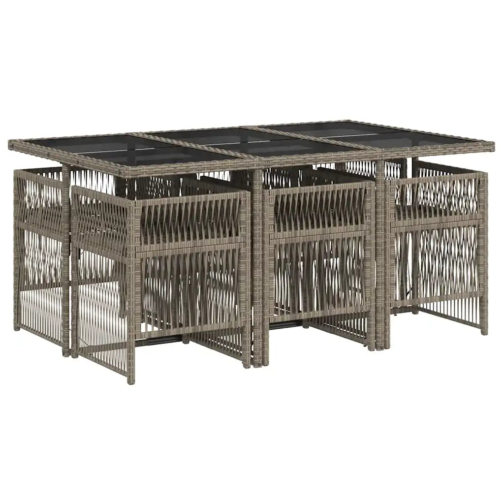 Set da Pranzo da Giardino 7 pz | Set Salotto da Giardino con Cuscini in Polyrattan Grigio