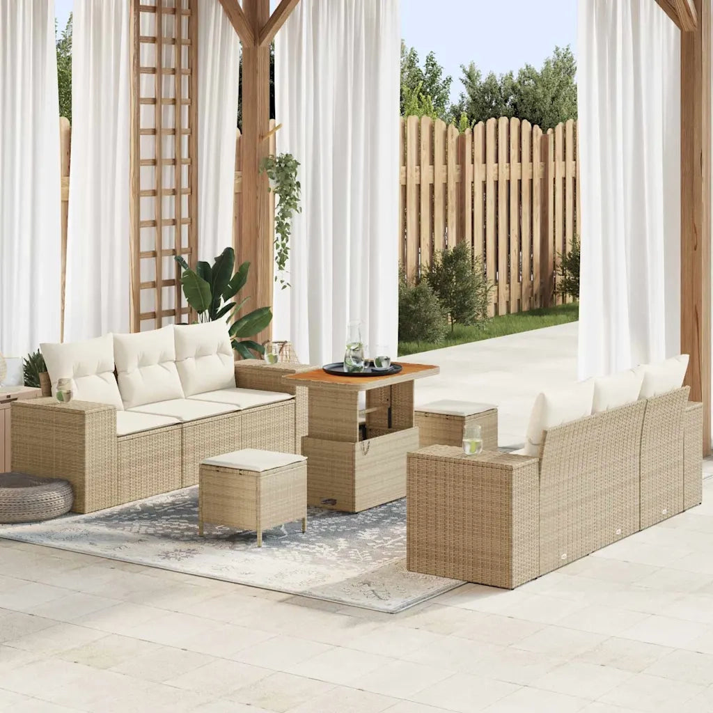 Set Divano da Giardino 9 pcs Beige Poly Rattan