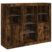 Buffet credenza cassettiera armadio mobile contenitore organizer per cucina soggiorno salotto con luci a LED 3 pezzi legno ingegnerizzato marrone 02_0037211