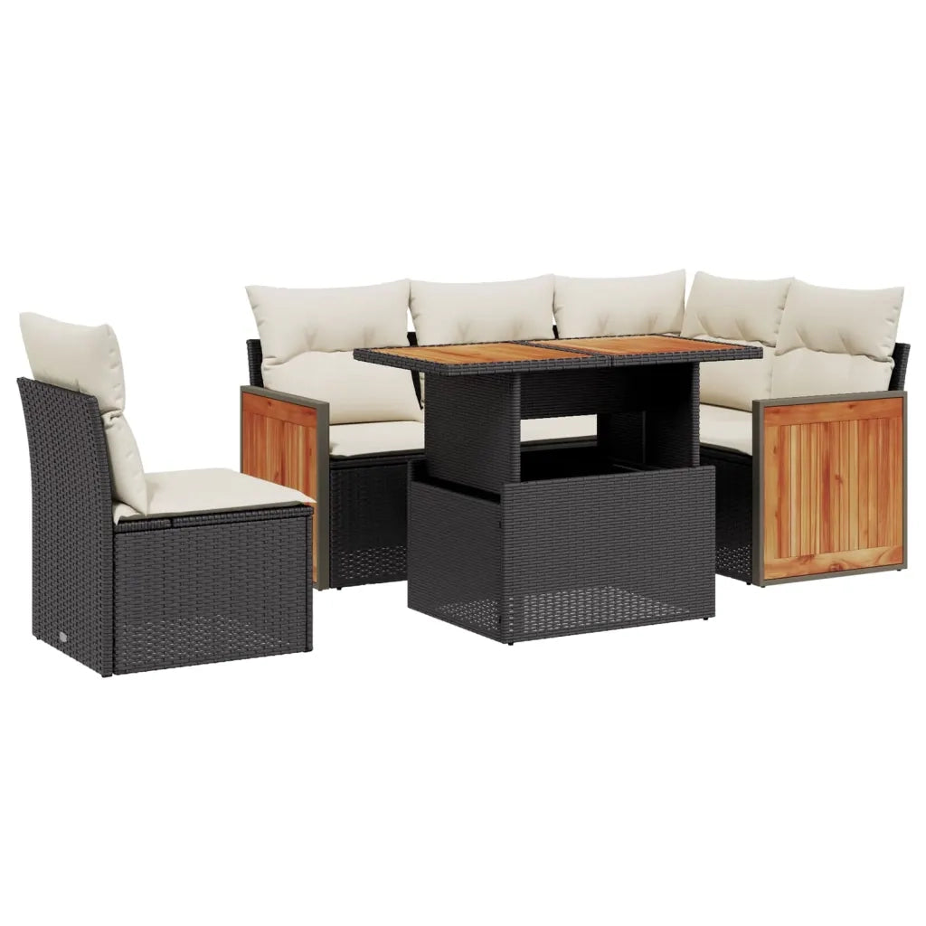 Set Divano da Giardino 6 pz con Cuscini Nero in Polyrattan 3273961