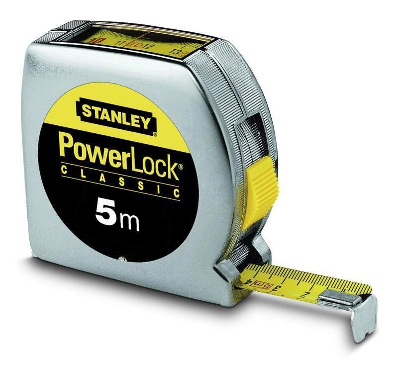 Stanley 0-33-932 Powerlock Flessometro a Nastro 5 m Larghezza 19 mm Lettura Diretta Nastro Mylar Cassa Metallo Cromato