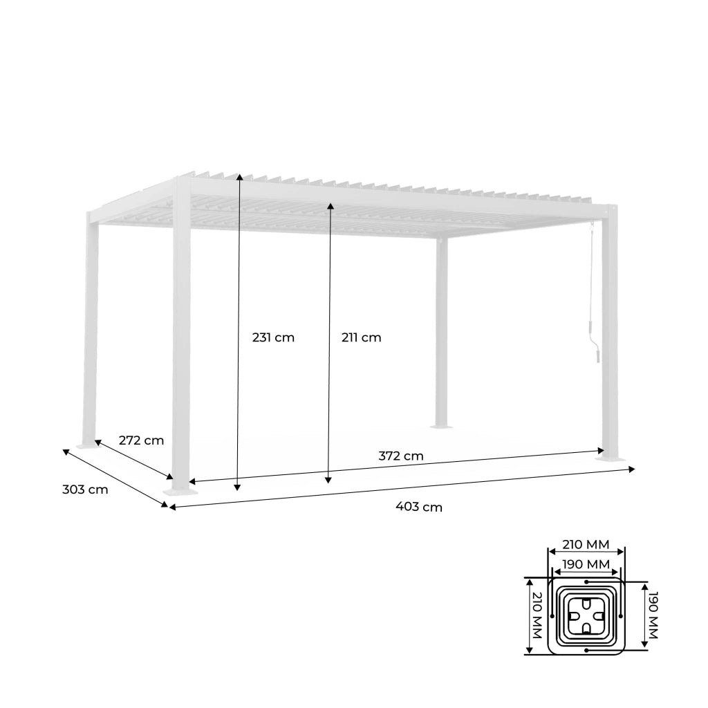 Pergola bioclimatica 3x4m in alluminio e acciaio, lamelle orientabili