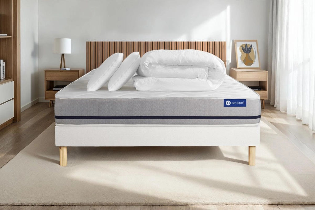 Pacchetto letto completo - Materasso 180x200cm + Box spring con doghe (kit) + 2 cuscini + Piumino - Actilatex Soft