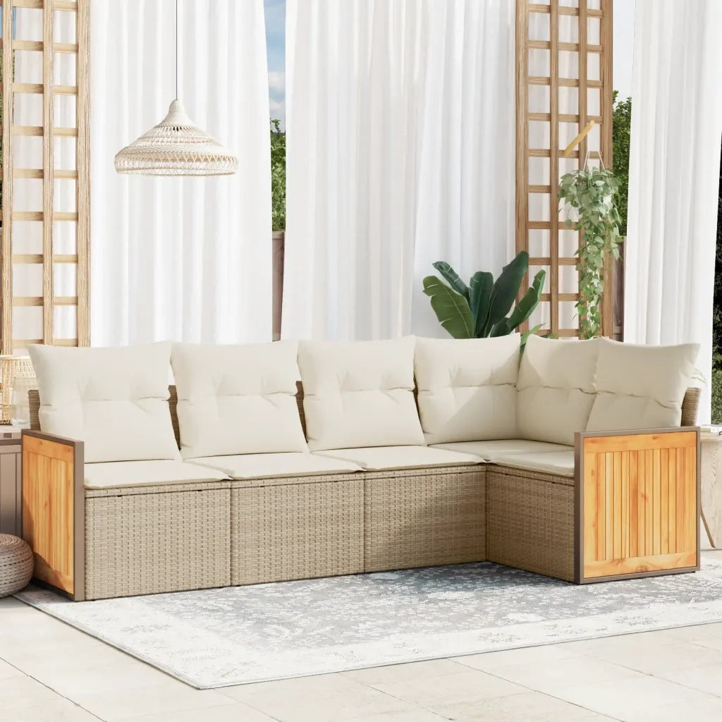 Set Divano da Giardino 5 pz con Cuscini Beige in Polyrattan 3260028