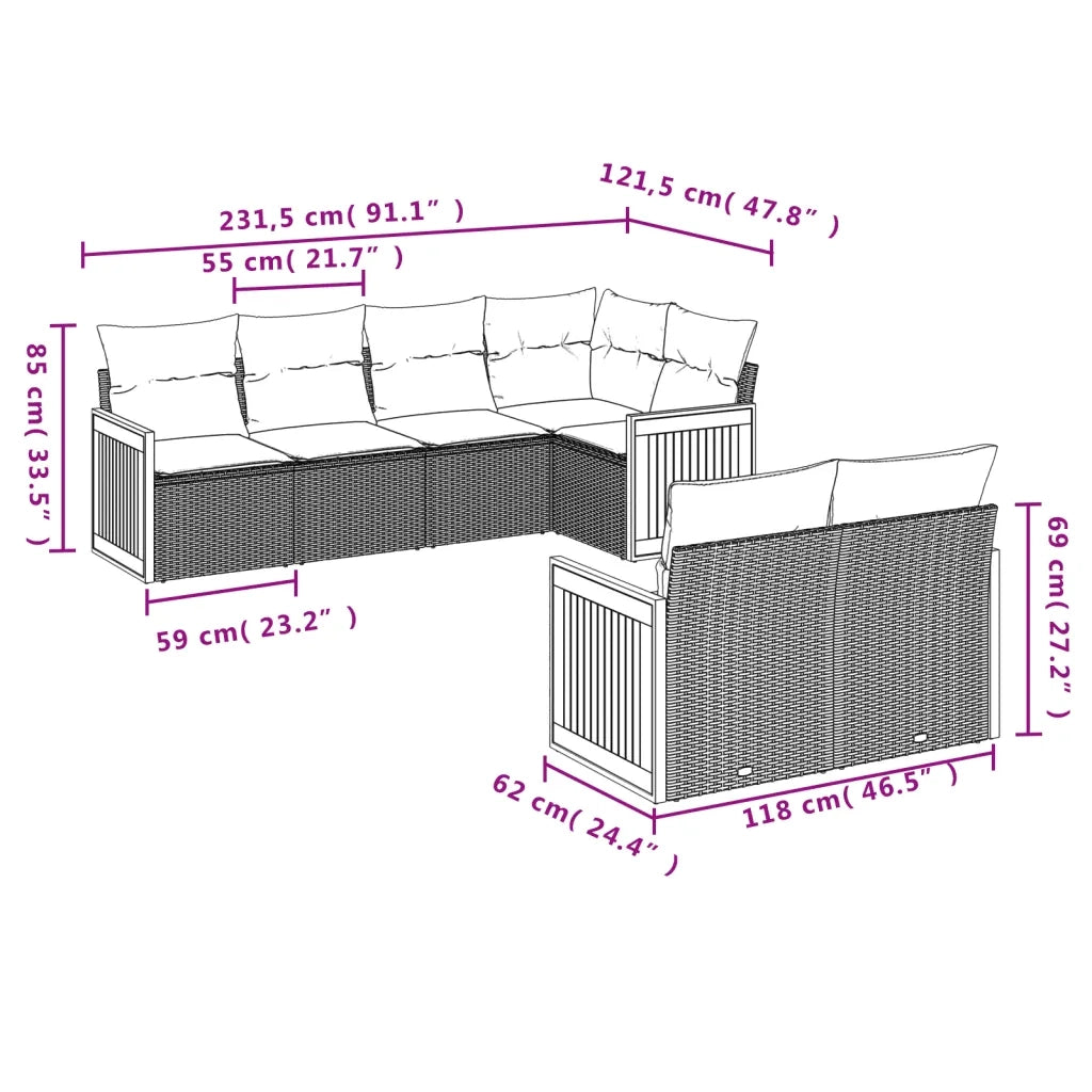 Set Divani da Giardino con Cuscini 7pz Nero Polyrattan