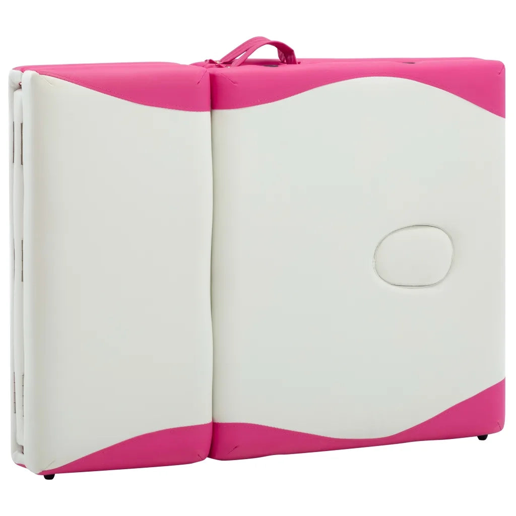 Lettino Massaggio Pieghevole 4 Zone in Alluminio Bianco e Rosa 110250
