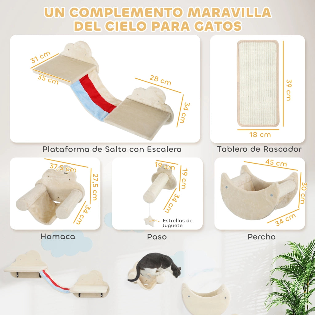 Gioco per Gatti a Parete con Amaca e Piattaforme ¨C Minimal ¨C Beige