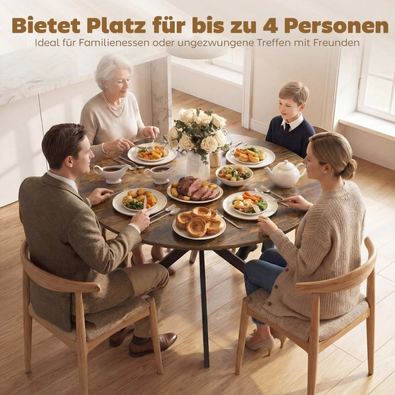 TAVOLO ROTONDO da pranzo 120 cm per 4 persone stile industriale legno marrone rustico