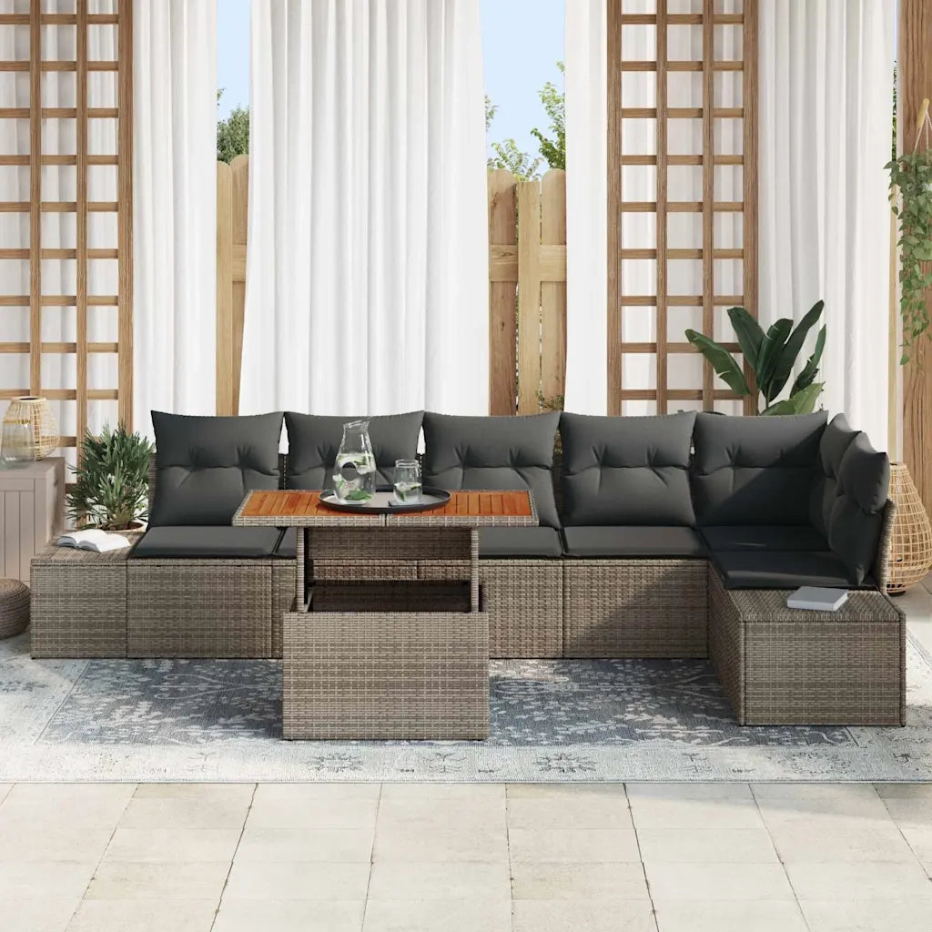Set Divano da Giardino 7 pcs Grigio Poly Rattan 3358708