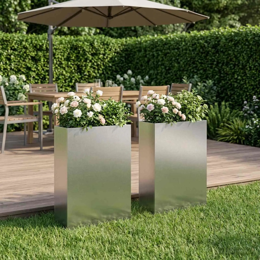 Vaso da giardino 2 pz Argento 40 x 20 x 75 cm Acciaio Inox 8005437