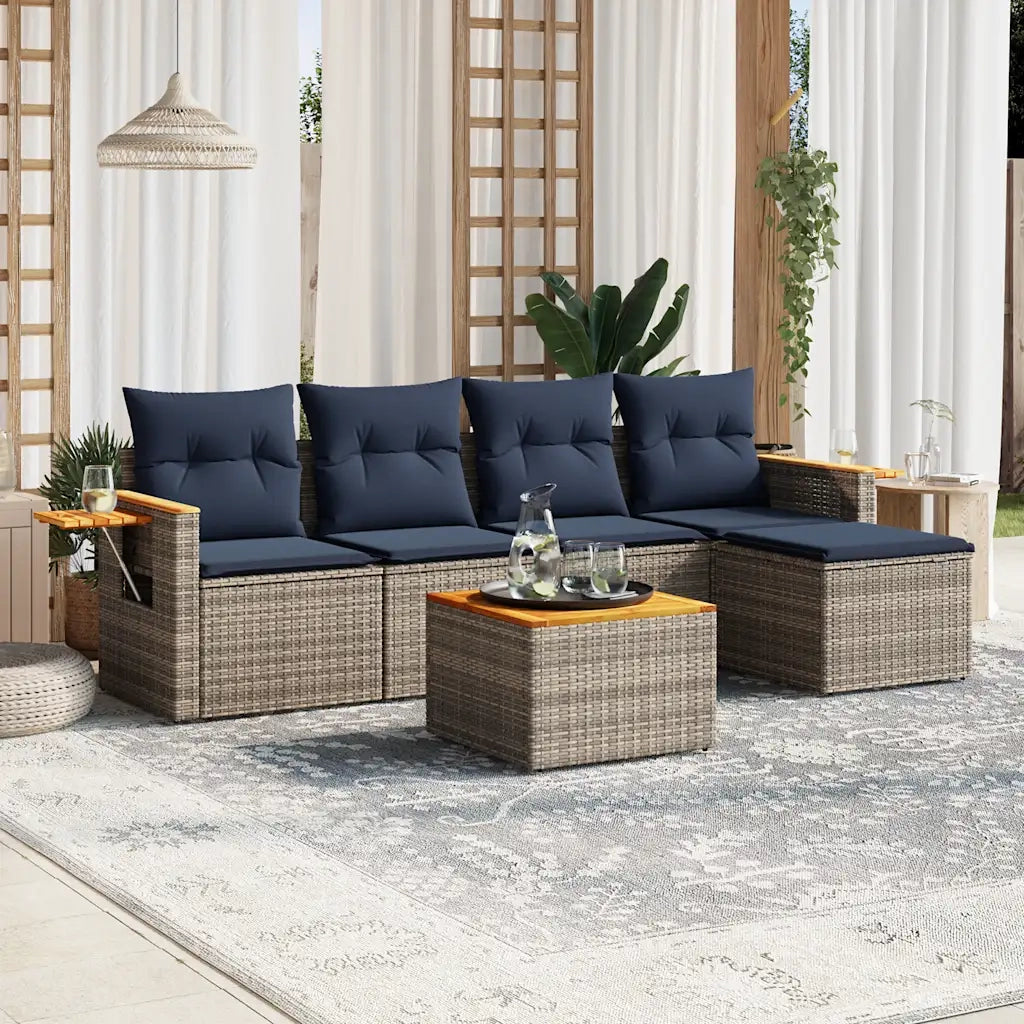 Set Divani da Giardino 6 pz con Cuscini Grigio in Polyrattan 3226768