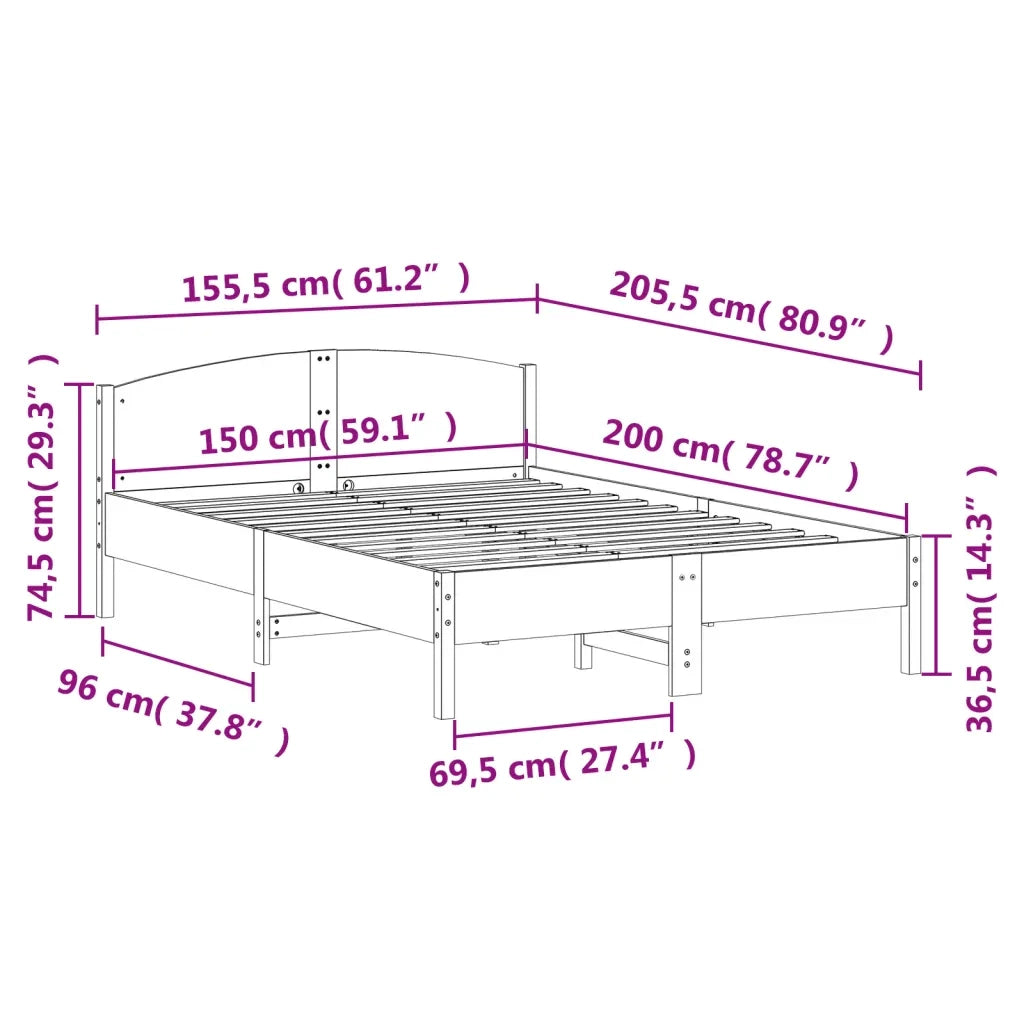 Giroletto senza Materasso-Struttura Letto 150x200 cm in Legno Massello di Pino 251547