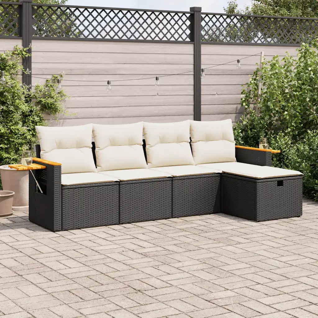 Set Divani da Giardino 5 pz con Cuscini in Polyrattan Nero 3325955