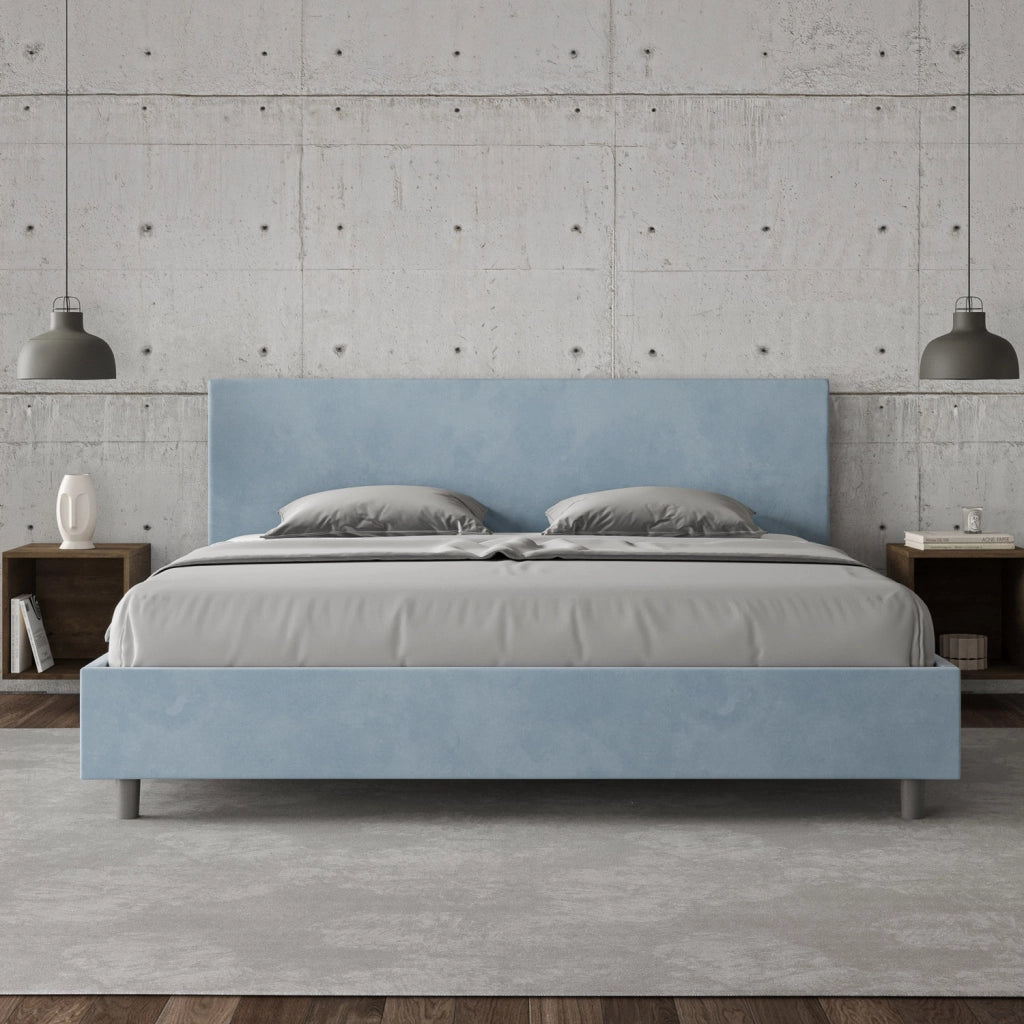 BS COM Letto con rete imbottito 180x190 microfibra azzurro