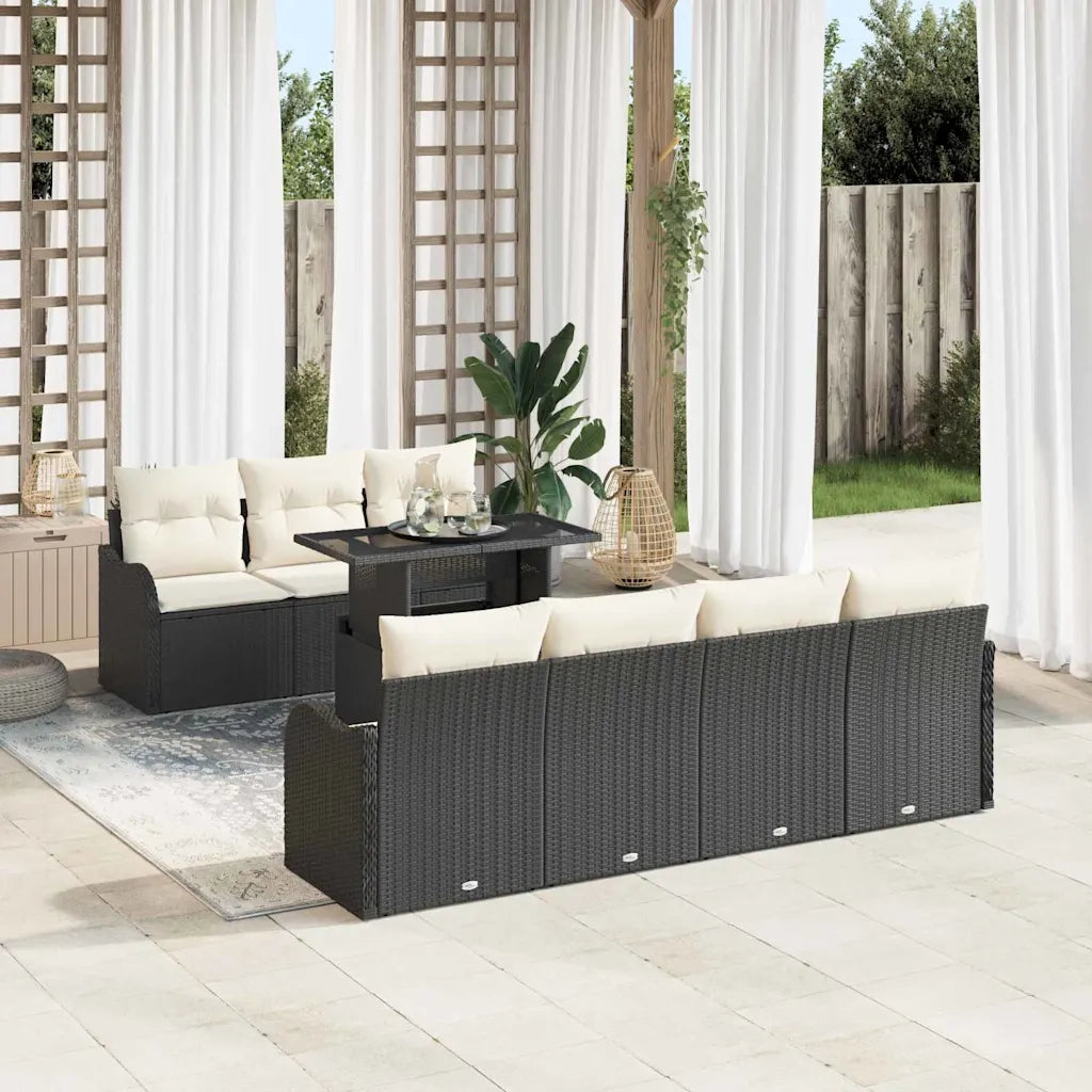 Set Divano da Giardino con cuscino 8 pcs Nero Poly Rattan