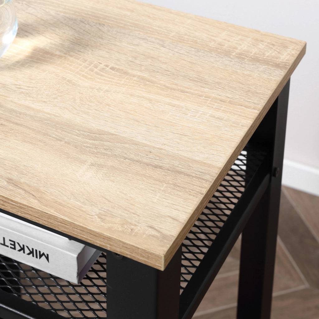 Tavolino da caff¨¨ industriale con ripiani in metallo ¨C Minimal ¨C 45x35x75 cm rovere e nero