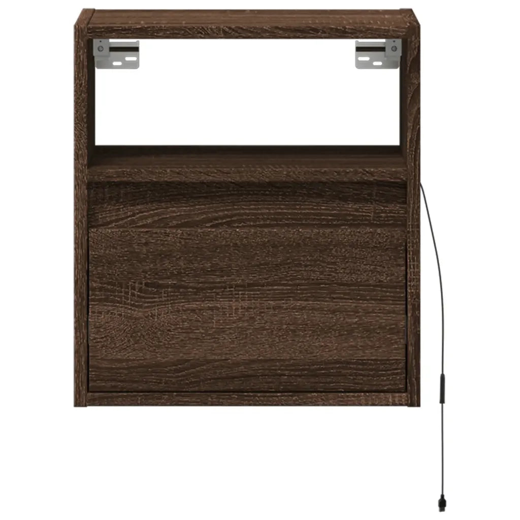 Comodini a Parete con luci LED 2 pz Rovere Marrone 3307988