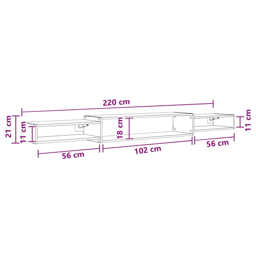 Mobile TV da Parete A parete-Credenza per TV sospesa Rovere Fumo 220 x 28 x 21 cm